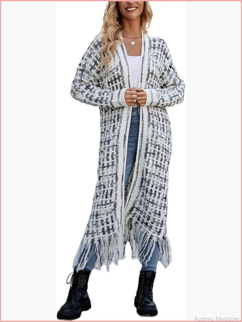 Boho Aztec Fringed Tassels Open Front Long Maxi Cardigan Sweater Coat